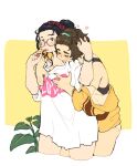  2girls baggy_clothes black_hair blush bracelet brown_hair brushing_teeth closed_eyes glasses heart highres hug hug_from_behind jewelry m_k multiple_girls original short_hair yuri 