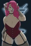  absurd_res anthro bovid caprine cayena choker clothing corset curvy_figure female freckles goat green_eyes hair hi_res hyuron_shiro jewelry lingerie mammal necklace pink_hair slightly_chubby solo thick_thighs topwear voluptuous wide_hips 