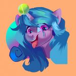  ball blue_hair bust_portrait equid equine female hair hasbro horn izzy_moonbow_(mlp) jazzynsfw mammal mlp_g5 my_little_pony open_mouth open_smile portrait purple_body purple_eyes smile solo teeth tennis_ball tongue tongue_out unicorn 