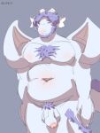  anthro aresanchor blue_body blue_fur chest_tuft dragon flaccid foreskin fur genitals hi_res horn looking_at_viewer male partially_retracted_foreskin penis pepper_(aresanchor) pink_eyes pubes slightly_chubby solo tuft wings 