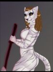  anthro bethesda_softworks breasts canid canine canis colored_sketch digital_drawing_(artwork) digital_media_(artwork) eyebrows felid feline hair hi_res holding_object holding_sword holding_weapon khajiit looking_at_viewer mammal melee_weapon multicolored_body multicolored_hair multicolored_tail nude pantherine reiko4835i sheta signature sketch smile standing stripes stripes_fur stripes_tail sword the_elder_scrolls tiger video_games weapon white_body wolf yellow_eyes 