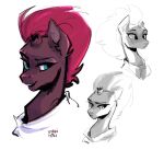  blue_eyes bokkitoki broken_horn equid equine eye_scar facial_scar female feral friendship_is_magic hair hasbro hi_res horn mammal monochrome my_little_pony my_little_pony:_the_movie_(2017) pink_hair purple_body scar sketch smile solo tempest_shadow_(mlp) unicorn 