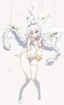  &gt;_&lt; 1girl animal_ear_fluff animal_ears azur_lane banned_artist bird blue_eyes braid breasts bug butterfly chick closed_mouth clothing_cutout commentary contrapposto covered_navel dai_nikucho flats frills frozen full_body grey_background grey_hair hairband hand_on_own_chest hand_up highres ice ice_cube knees knees_together_feet_apart le_malin_(azur_lane) le_malin_(listless_lapin)_(azur_lane) legs leotard long_hair looking_at_viewer manjuu_(azur_lane) narrow_waist o-ring pantyhose plant rabbit_ears simple_background small_breasts standing string thigh_strap thighs twin_braids white_footwear white_legwear white_leotard wide_hips wrist_cuffs 
