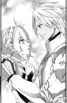  1boy 1girl alphen_(tales) armor bangs braid couple dark-skinned_male dark_skin eye_contact facing_another feather_hair_ornament feathers from_side greyscale hair_between_eyes hair_ornament height_difference hetero highres imminent_kiss long_hair looking_at_another monochrome muturax0 pauldrons shionne_(tales) short_hair shoulder_armor sidelocks smile spiked_hair tales_of_(series) tales_of_arise very_long_hair 
