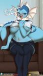  absurd_res anthro anthrofied breasts burgerkiss canid canine clothing conditional_dnp cute_fangs eeveelution female hi_res looking_at_viewer mammal nintendo pok&eacute;mon pok&eacute;mon_(species) school_uniform thick_thighs uniform vaporeon video_games 