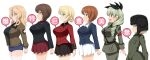  6+girls absurdres anchovy_(girls_und_panzer) anzio_military_uniform black_skirt blonde_hair blue_eyes blue_shorts blush braid breasts brown_eyes brown_hair closed_mouth darjeeling_(girls_und_panzer) eyebrows_visible_through_hair french_braid from_side girls_und_panzer grin hair_ornament hair_ribbon helmet highres katyusha_(girls_und_panzer) kay_(girls_und_panzer) kuromorimine_military_uniform large_breasts long_hair military military_uniform miniskirt multiple_girls nishizumi_maho nishizumi_miho ooarai_military_uniform open_mouth pleated_skirt pravda_military_uniform red_eyes red_skirt ribbon saunders_military_uniform shiny shiny_hair shiny_skin short_hair short_shorts shorts simple_background skirt small_breasts smile st._gloriana&#039;s_military_uniform thighhighs translation_request twintails uniform white_background white_legwear white_skirt yasuoextuuuuuu 