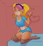  &lt;3 activision anthro blonde_hair breasts cleavage clothed clothing crash_bandicoot_(series) eyelashes eyeshadow eyewear female gesture goggles hair hat headgear headwear legwear makeup pasadena_o&#039;possum pigtails smile solo stockings thick_thighs thigh_highs v_sign video_games 