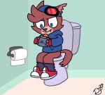  bathroom blue_eyes bottomwear bottomwear_down clothed clothing danfitz29 domestic_cat felid feline felis gameboy_advance gaming male mammal murphy_(ajmarekart) murphy_and_mitzi nintendo pants pants_down partially_clothed playing_videogame solo toilet video_games 