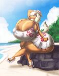  anthro beach big_breasts big_butt breasts butt canid canine canis clothing domestic_dog eyewear female glasses hat headgear headwear hi_res huge_breasts huge_butt hunting_dog mammal saluki seaside sighthound solo xtrent968 