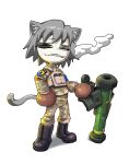  2022 ambiguous_gender animal_humanoid azov_battalion boots bulletproof_vest camo camo_clothing camo_print cat_ears_(disambiguation) cat_humanoid cat_tail cigarette cigarette_in_mouth clothing combat_boots eyes_closed felid felid_humanoid feline feline_humanoid footwear grey_hair hair hi_res humanoid javelin mammal mammal_humanoid military_clothing military_uniform neco-arc_chaos patch_(disambiguation) pattern_clothing politics russo-ukranian_war simple_background smoking solo text ukraine ukrainian_text uniform unknown_artist war white_background 