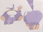 anthro balls belly bent_over big_butt big_the_cat butt clothing domestic_cat everyclasyheart felid feline felis footwear fur genitals hi_res male mammal multiple_images overweight penis presenting presenting_hindquarters purple_body purple_fur sandals sega solo sonic_the_hedgehog_(series) yellow_eyes 