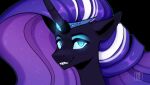 animated bust_portrait buvanybu crown dimond equid equine eyeshadow fangs female feral glowing glowing_eyes horn idw_publishing looking_at_viewer makeup mammal my_little_pony my_little_pony_(idw) nightmare_rarity_(idw) portrait simple_background smile solo tiara unicorn 