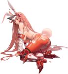  1girl absurdres animal_ears breasts fake_tail highres huge_breasts injury last_origin meme_attire mole mole_under_eye niba_(last_origin) rabbit_ears rabbit_tail reverse_bunnysuit reverse_outfit solo tail tears torn_clothes zig90 