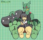  2_fingers 2_mouths anthro barefoot claws duo ear_piercing eyewear feet fingers foot_fetish foot_focus foot_play footsie glasses hi_res humanoid male mawile mhicky_(mhicky93) multi_mouth nintendo piercing pok&eacute;mon pok&eacute;mon_(species) sceptile simple_background soles toe_claws toes two_tone_feet vex_(44vex) video_games 