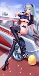  1girl absurdres azur_lane belt boots breasts car checkered_flag clothing_cutout confetti cropped_jacket cropped_shirt day earpiece flag full_body gloves grey_hair ground_vehicle half_gloves headgear high_heel_boots high_heels highres holding holding_flag incredibly_absurdres jacket large_breasts leg_up long_hair looking_at_viewer manjuu_(azur_lane) microskirt motor_vehicle multicolored_hair nanoda002_(saber427) navel official_alternate_costume orange_eyes outdoors panties panty_straps prinz_eugen_(azur_lane) prinz_eugen_(final_lap)_(azur_lane) purple_footwear purple_gloves purple_jacket purple_skirt race_queen red_hair red_panties skirt solo streaked_hair thigh_boots thighhighs thighs two-tone_hair two-tone_skirt underboob underboob_cutout underwear white_belt white_skirt 