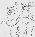  absurd_res alien annoyed anthro big_breasts bikini bovid bovine breasts canid canine canis cattle clothing domestic_dog duo female happy hi_res huge_breasts mammal one-piece_swimsuit overweight smile swimwear text thick_thighs tyler_3d_(artist) 