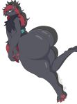  2022 4_toes absurd_res ambiguous_gender anthro big_butt black_body black_fur butt canid canine claws digital_media_(artwork) feet fur hi_res huge_butt hyper hyper_butt looking_at_viewer looking_back mammal nintendo nude pawpads pok&eacute;mon pok&eacute;mon_(species) simple_background solo stemingbunbun thick_thighs toes video_games wide_hips zoroark 