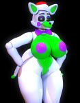  3d_(artwork) absurd_res animatronic anthro big_breasts black_sclera bow_tie breasts canid canine christmas christmas_clothing christmas_headwear clothing digital_media_(artwork) eyeshadow female five_nights_at_freddy&#039;s five_nights_at_freddy&#039;s_world fox genitals geometryboymejia green_body half-closed_eyes hat headgear headwear hi_res holidays lips looking_at_viewer machine makeup mammal narrowed_eyes nipples nude purple_bow_tie purple_eyeshadow purple_lips purple_nipples purple_pussy pussy robot santa_hat scottgames simple_background solo tangle_(fnaf) thick_thighs video_games white_body white_eyes wide_hips 