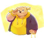  2022 anthro belly big_belly black_nose brown_body clothing food honey_(food) hoodie humanoid_hands kemono male mammal natamaru_a overweight overweight_male solo tongue tongue_out topwear ursid 