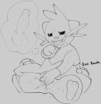  anthro bodily_fluids dewott female glock_reveretta imagination masturbation monochrome nintendo pok&eacute;mon pok&eacute;mon_(species) solo sweat video_games 