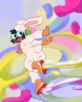  bunny_costume clothed clothing costume fur hair hi_res lagomorph leporid looking_at_viewer mammal nutty_bo rabbit rollerskates simple_background skating smile 