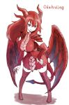  1girl armor armored_dress blue_eyes breasts dragon dragon_girl genderswap genderswap_(mtf) horns large_breasts miniskirt monster_girl odahving okamura_(okamura086) personification red_hair skirt solo spikes tail the_elder_scrolls the_elder_scrolls_v:_skyrim thighhighs white_background wings 