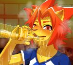  absurd_res anthro beverage blush bottle clothing drinking felid hi_res lion looking_at_viewer male mammal morenatsu nako pantherine solo soutarou_(morenatsu) video_games visual_novel 