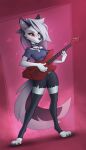  2022 anthro canid canid_demon clothing demon digital_media_(artwork) female guitar hair hellhound helluva_boss legwear long_hair loona_(helluva_boss) mammal musical_instrument plucked_string_instrument red_sclera solo string_instrument yakovlev-vad 