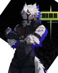  canid canine canis clothed clothing finger_ring fingerless_gloves fur gloves handwear harness hi_res looking_at_viewer male mammal mmorroxzks solo white_body white_fur wolf zenless_zone_zero 