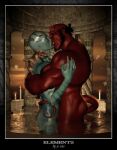  2008 3d_(artwork) abraham_sapien beard candle demon digital_media_(artwork) duo facial_hair hellboy_(character) hellboy_(series) hellboysoto hi_res humanoid ichthyo_sapien intimate kissing male male/male membrane_(anatomy) muscular nude water webbed_hands 