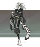  2022 4_toes 5_fingers anthro black_stripes breasts digital_media_(artwork) feet felid female fingers firetally fur green_eyes hair hi_res mammal open_mouth orange_body orange_fur pantherine smile solo striped_body striped_fur stripes teeth tiger toes tongue white_hair 