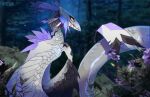 2022 ambiguous_gender detailed_background digital_media_(artwork) feathered_wings feathers feral forest night orange_eyes outside plant smooshkin solo tree white_body white_feathers wings 