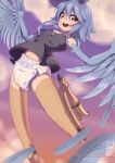  absurd_res avian blue_body blue_feathers blue_hair clothed clothing diaper european_mythology feathers female greek_mythology hair harpy hi_res humanoid looking_at_viewer mammal monster_girl_(genre) monster_musume mythological_avian mythology omulette_(artist) open_mouth papi_(monster_musume) smile solo suspended_in_midair white_diaper 