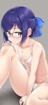  1girl a-chan_(hololive) bangs black-framed_eyewear blue_bow blue_eyes blue_hair blush bow bra breasts collarbone eyebrows_visible_through_hair flo glasses hair_bow hair_ornament highres hololive panties short_hair small_breasts solo swimsuit underwear virtual_youtuber white_bra white_panties 