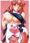  absurdres blush breasts crotch_seam cum cum_on_body cum_on_breasts cum_on_clothes cum_on_upper_body gloves highres huge_breasts la_pucelle midori_aoi mole mole_under_eye nipples panties panties_under_pantyhose pantyhose pantyhose_pull prier red_eyes red_hair shirt_lift solo sweat underwear 