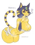  &lt;3 2021 animal_crossing ankha_(animal_crossing) anthro bodily_fluids breasts domestic_cat egyptian_headdress english_text felid feline felis female fur haxxyramdhan hi_res looking_at_viewer makeup mammal mostly_clothed nintendo signature simple_background solo sweat text tongue tongue_out video_games white_background yellow_body yellow_fur 