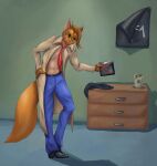  absurd_res anthro domestic_cat felid feline felis fur hi_res male mammal necktie orange_body orange_fur solo somali_cat sosalkis 