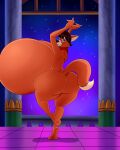  3_toes anthro barefoot big_breasts big_butt breasts butt dancing disney edit eyeshadow feet female fur hi_res huge_breasts humanoid hyper hyper_breasts lonbluewolf looking_at_viewer looking_back lotta_lamour makeup nude pose red_body red_fur smile solo talespin toes unknown_editor wide_hips 
