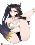  1girl bad_source bikini black_hair censored fanservice fate/grand_order fate_(series) highres ishtar_(fate) long_hair mismatched_bikini shorts sky solo stomach swimsuit thighs twilight twitter_username very_long_hair wading white_shorts 