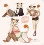  absurd_res anthro blep bottomwear breasts business_suit clothed clothing crop_top curled_tail cute_fangs felid feline female footwear fully_clothed hand_on_hip hi_res hotpants jacket legwear mammal meowth midriff necktie nintendo pok&eacute;mon pok&eacute;mon_(species) shirt shoes shorts simple_background sitting skirt socks solo spuydjeks stockings suit tail_through_skirt thigh_highs tongue tongue_out topwear video_games whiskers white_background 