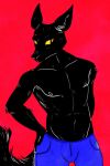  anthro anubian_jackal anubis canid canine canis clothing collarbone deity egyptian_mythology hi_res jackal looking_at_viewer male mammal middle_eastern_mythology mythology nipples roodkat solo tail yellow_eyes 