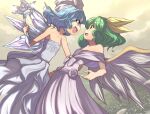  2girls bangs blue_eyes blue_hair cirno commission daiyousei fairy_wings green_eyes green_hair ice ice_wings multiple_girls open_mouth shope short_hair side_ponytail skeb_commission touhou wings 