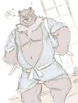  2022 absurd_res anthro asian_clothing belly clothing dark-dusk east_asian_clothing fundoshi hi_res japanese_clothing kemono male mammal moobs one_eye_closed overweight overweight_male sketch solo underwear ursid white_clothing white_fundoshi white_underwear wink 