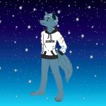  anthro canid canine canis fan_character feral justinnovato light_stars male mammal scenery solo taur wolf 