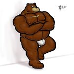  alanottaviano anthro barazoku brown_body brown_fur fur hi_res juuichi_mikazuki male male/male mammal morenatsu musclegut muscular slightly_chubby solo ursid ursine video_games visual_novel 