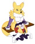  absurd_res bandai_namco blush canid canine closed_(disambiguation) digimon digimon_(species) dominant dominant_female duo female fox hi_res humanoid imp impmon male male/female mammal midnightmeowth renamon size_difference smaller_male squeezing 