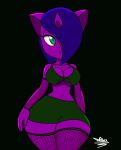  2022 animated anthro big_breasts blinking blue_eyes bouncing_breasts breasts cleavage clothed clothing felid female hair hair_over_eye heterochromia mammal one_eye_obstructed purple_hair red_eyes short_hair short_playtime solo tansau thick_thighs wide_hips 