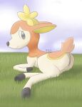  anus deerling ellistia female feral genitals hi_res looking_at_viewer lying_on_ground nintendo orange_body pok&eacute;mon pok&eacute;mon_(species) pussy smile solo video_games 