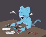  absurd_res anthro blood blue_body bodily_fluids cartoon_network cellphone crying domestic_cat e254e felid feline felis female gore hi_res mammal nicole_watterson nude pain phone smartphone solo tears the_amazing_world_of_gumball 