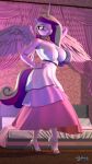  3d_(artwork) anthro anthrofied anthroponiessfm bed breasts clothed clothing digital_media_(artwork) dress equid equine feathers female friendship_is_magic furniture hand_on_hip hi_res high_heels horn mammal my_little_pony pink_body pink_feathers princess_cadance_(mlp) solo winged_unicorn wings 